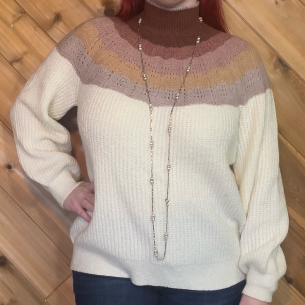 Maurices Mock Neck Ivory/Mauve/Rust Sweater 1X